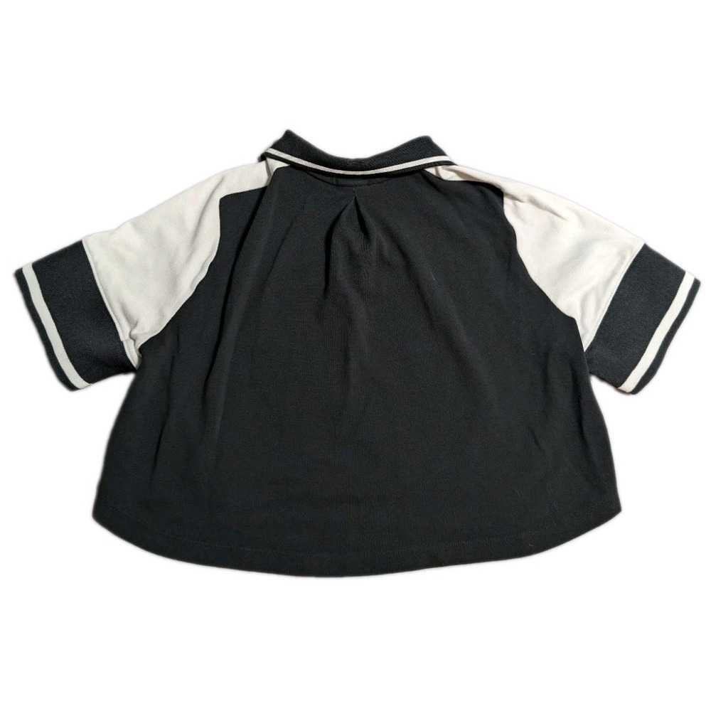Nike Girls Cropped Quarter Zip Polo Shirt Youth Large Black White Short Sleeve - Picture 3 of 6